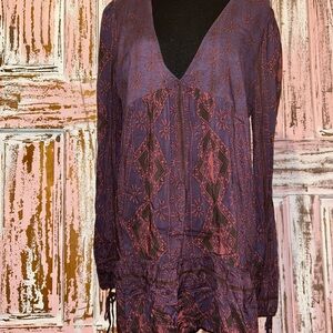 Free People Long Sleeve Dress in Purple and Red